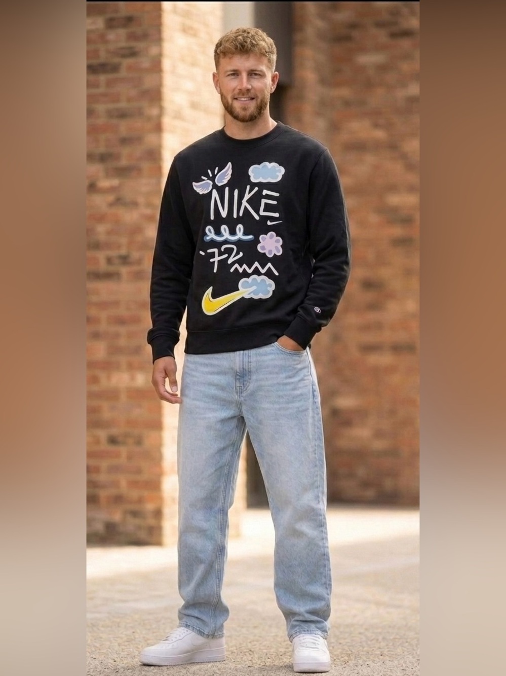 Nike Sportswear Club French Terry Doodleglyph Sweatshirt Black Graphic Crewneck